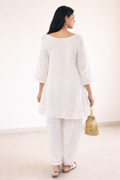 White Embroidered Kurta Set with Dhoti Pants | Elegant Ethnic Wear