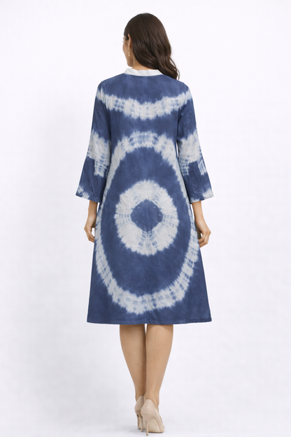 Grey Tie-Dye A-Line Kurti Dress