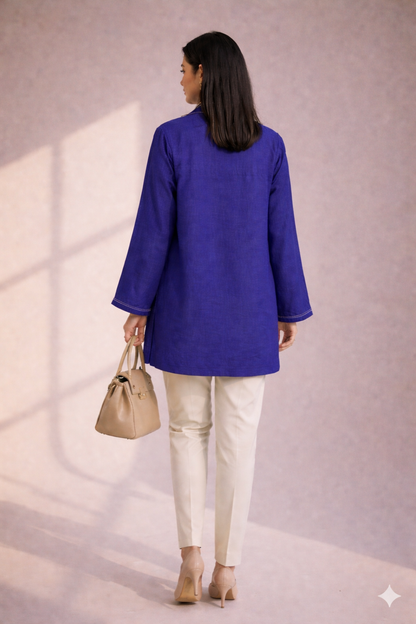 Women’s Solid Tunic Kurti – Relaxed Fit, V-Neck