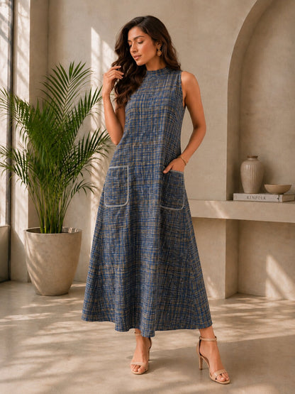 Women's Sleeveless Khadi Long Dress with Pockets