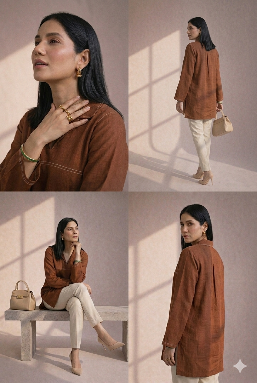 Women’s Solid Tunic Kurti – Relaxed Fit, V-Neck