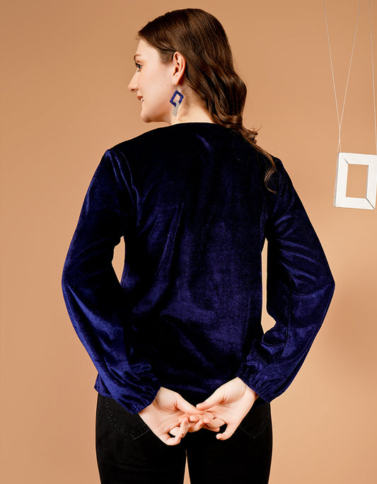 Blue velvet full sleeves stylish Top for all occasion. This top is comfortable, trendy and warm