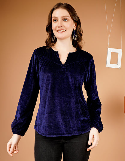 Blue velvet full sleeves stylish Top for all occasion. This top is comfortable, trendy and warm