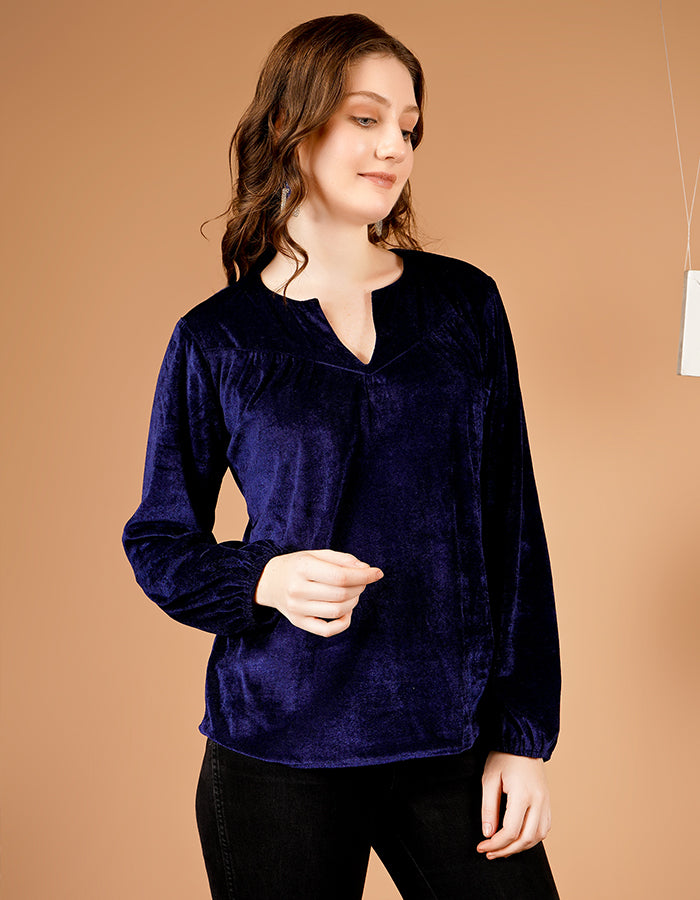 Blue velvet full sleeves stylish Top for all occasion. This top is comfortable, trendy and warm