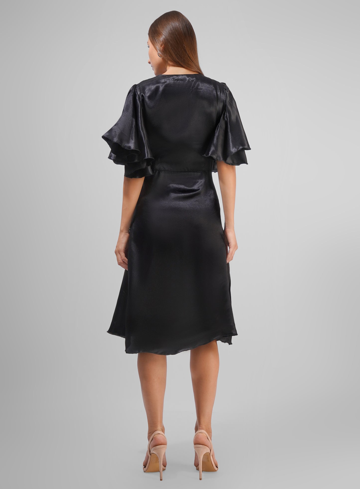 Solid Black Satin Dress – Elegant Party Wear with Unique Style