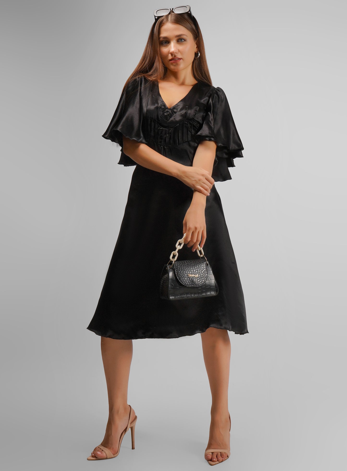 Solid Black Satin Dress – Elegant Party Wear with Unique Style