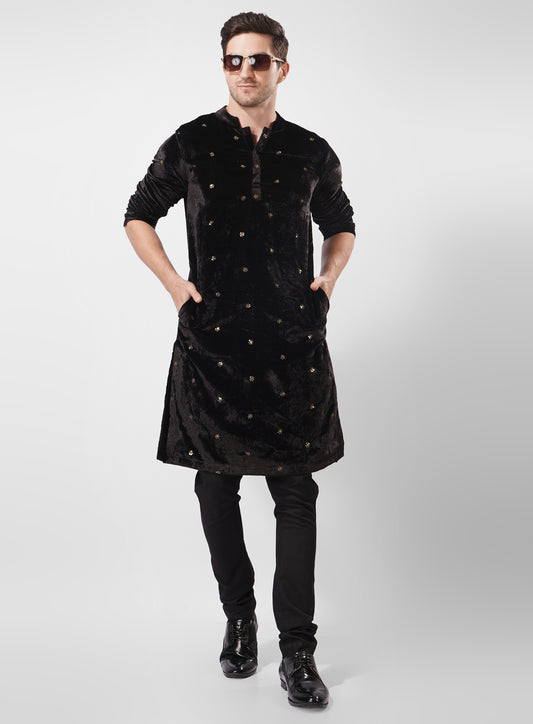 Men’s Velvet Kurta for Wedding & Festive Wear – Royal Ethnic Black Outfit