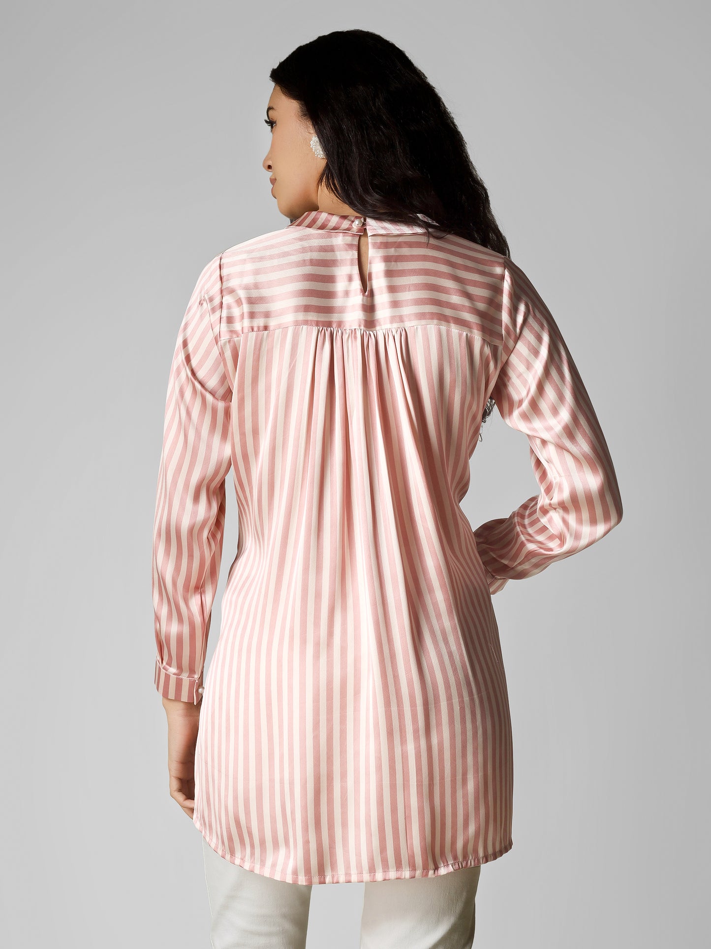 Blush Pink Striped High-Low Shirt Top