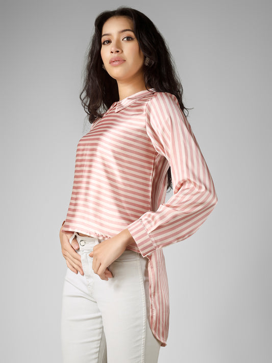 Blush Pink Striped High-Low Shirt Top