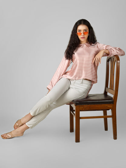 Blush Pink Striped High-Low Shirt Top