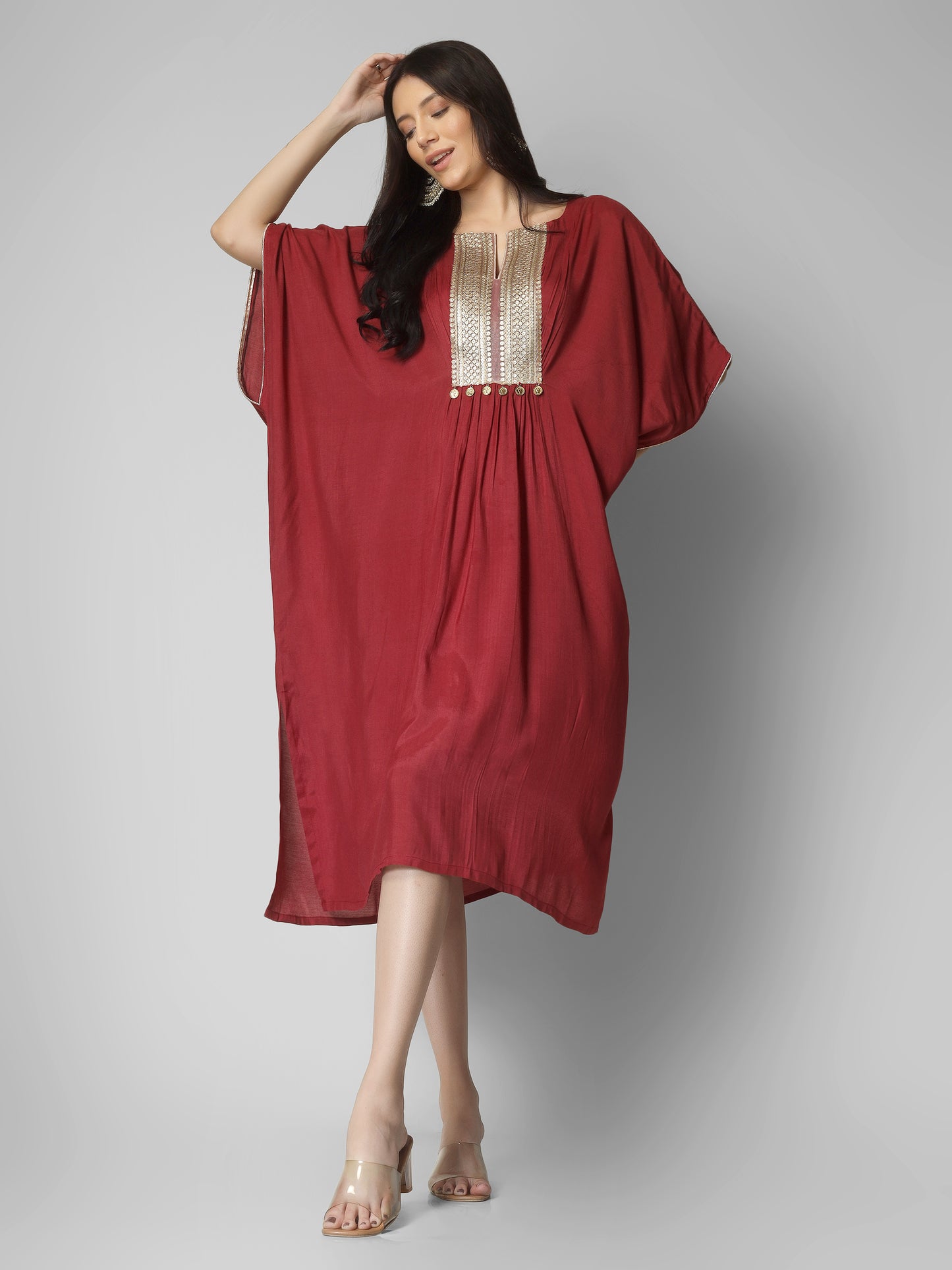 Festive Gota Neck Kaftan Dress – Statement Elegance for Every Occasion”
