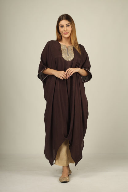 Make a statement in style with our chocclate brown kaftan suit set