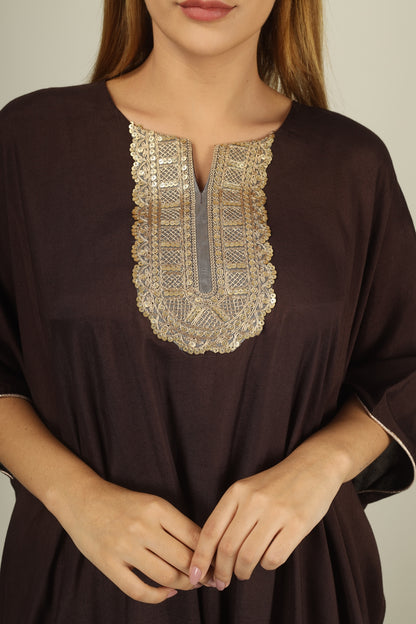 Make a statement in style with our chocclate brown kaftan suit set