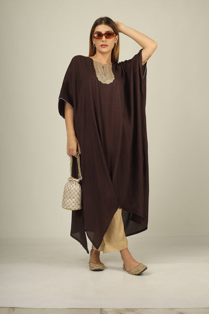 Make a statement in style with our chocclate brown kaftan suit set