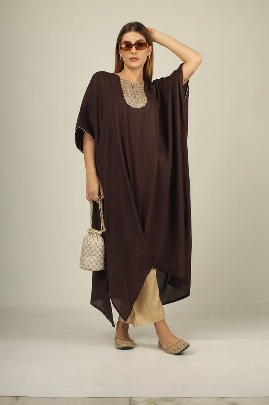 Make a statement in style with our chocclate brown kaftan suit set