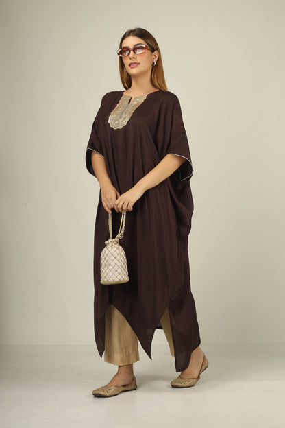 Make a statement in style with our chocclate brown kaftan suit set