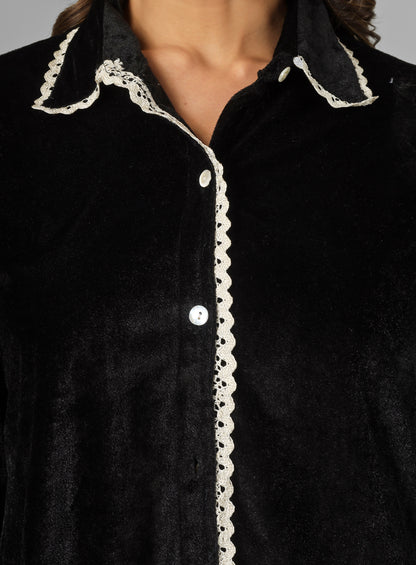Tendy overlap Black velvet lounge wear for all day wear