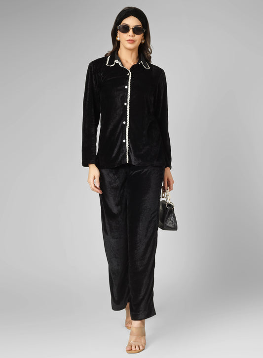 Tendy overlap Black velvet lounge wear for all day wear