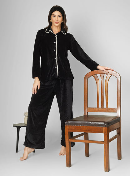 Tendy overlap Black velvet lounge wear for all day wear