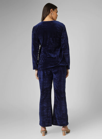 Tendy overlap Blue velvet lounge wear for all day wear