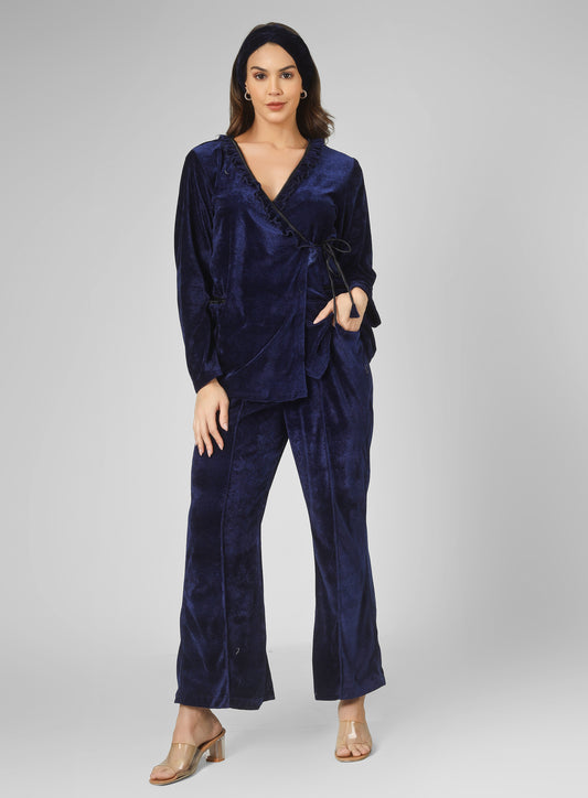 Tendy overlap Blue velvet lounge wear for all day wear