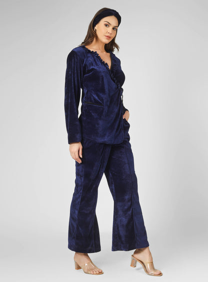 Tendy overlap Blue velvet lounge wear for all day wear