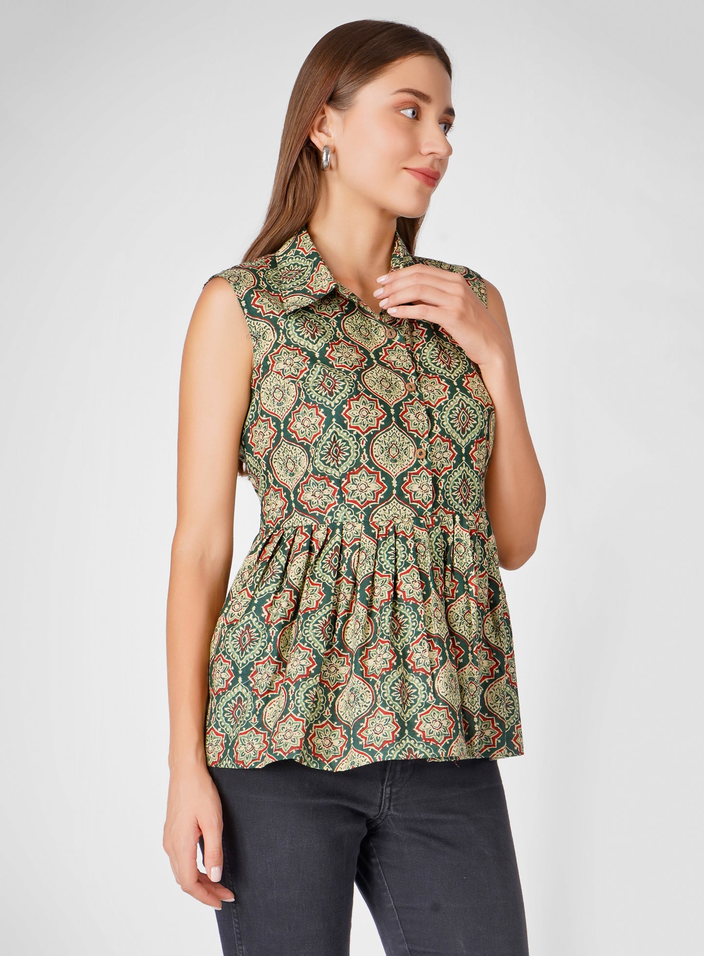 Cotton Peplum Shirt with Unique Design & Subtle Detailing