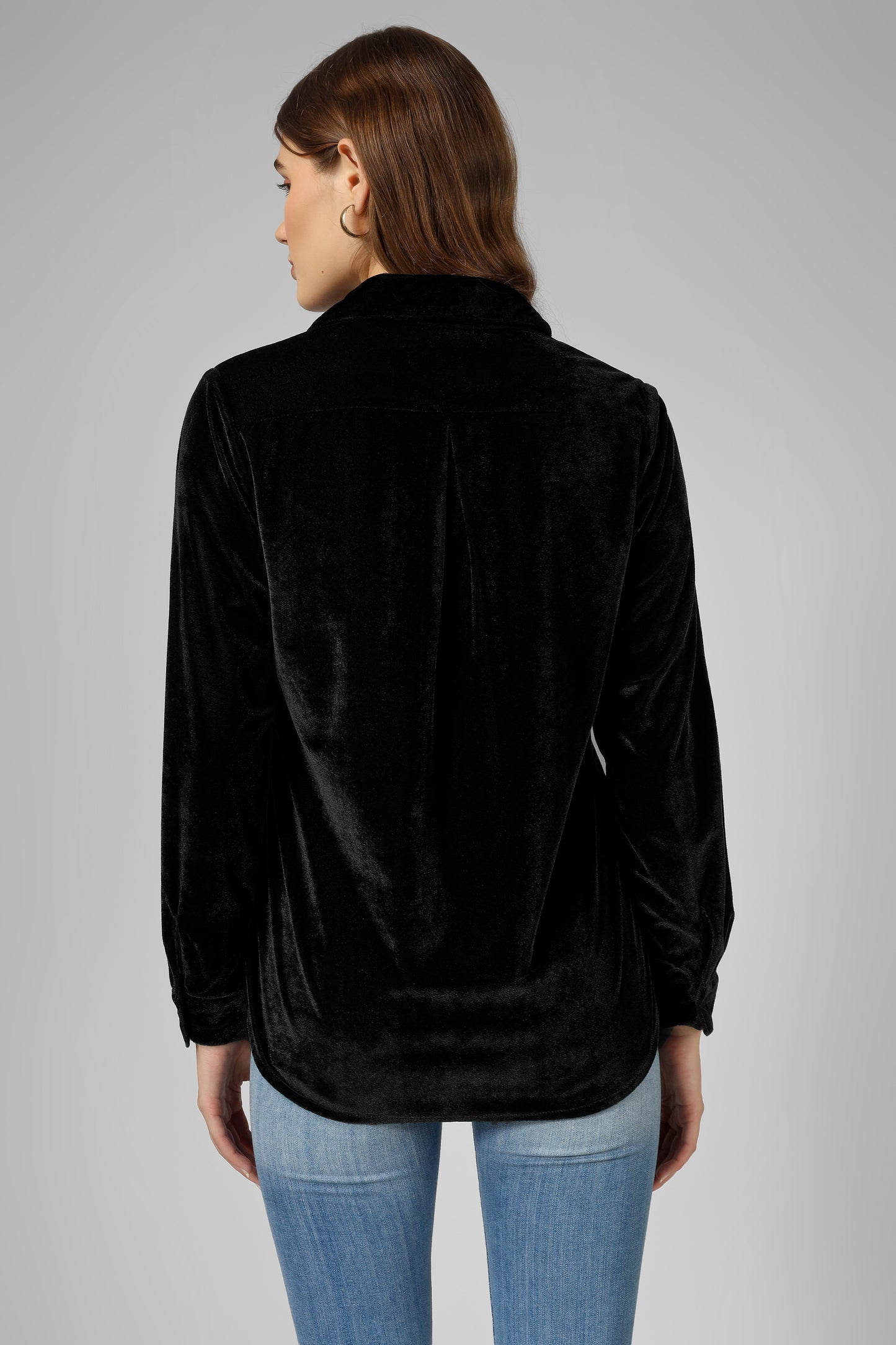 Trendy Black Velvet Collared Shirt – Perfect for Workwear & Party Wear
