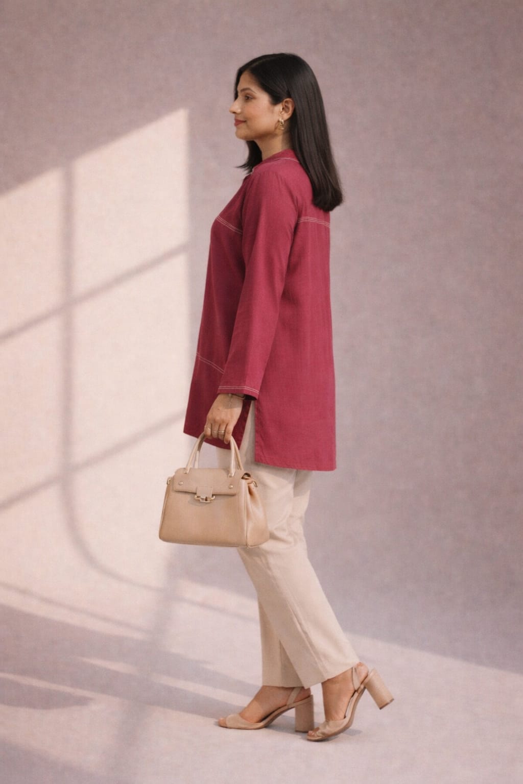 Women’s Solid Tunic Kurti – Relaxed Fit, V-Neck