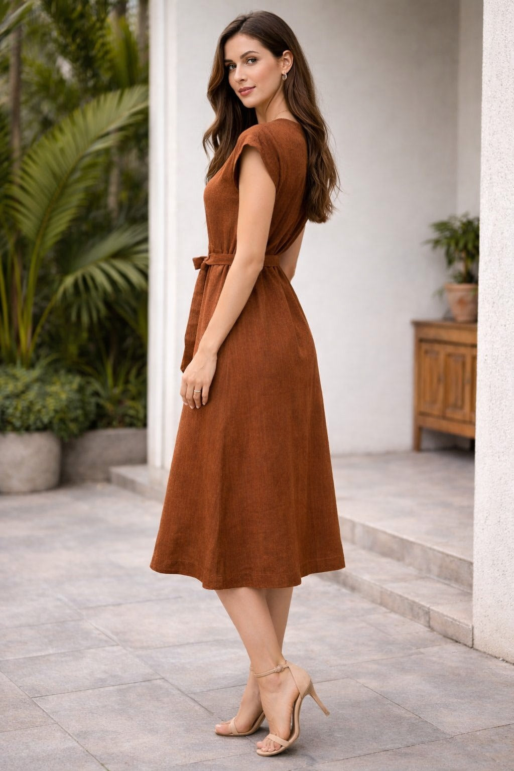Belted Midi Dress for Women | A-Line Casual & Elegant Dress