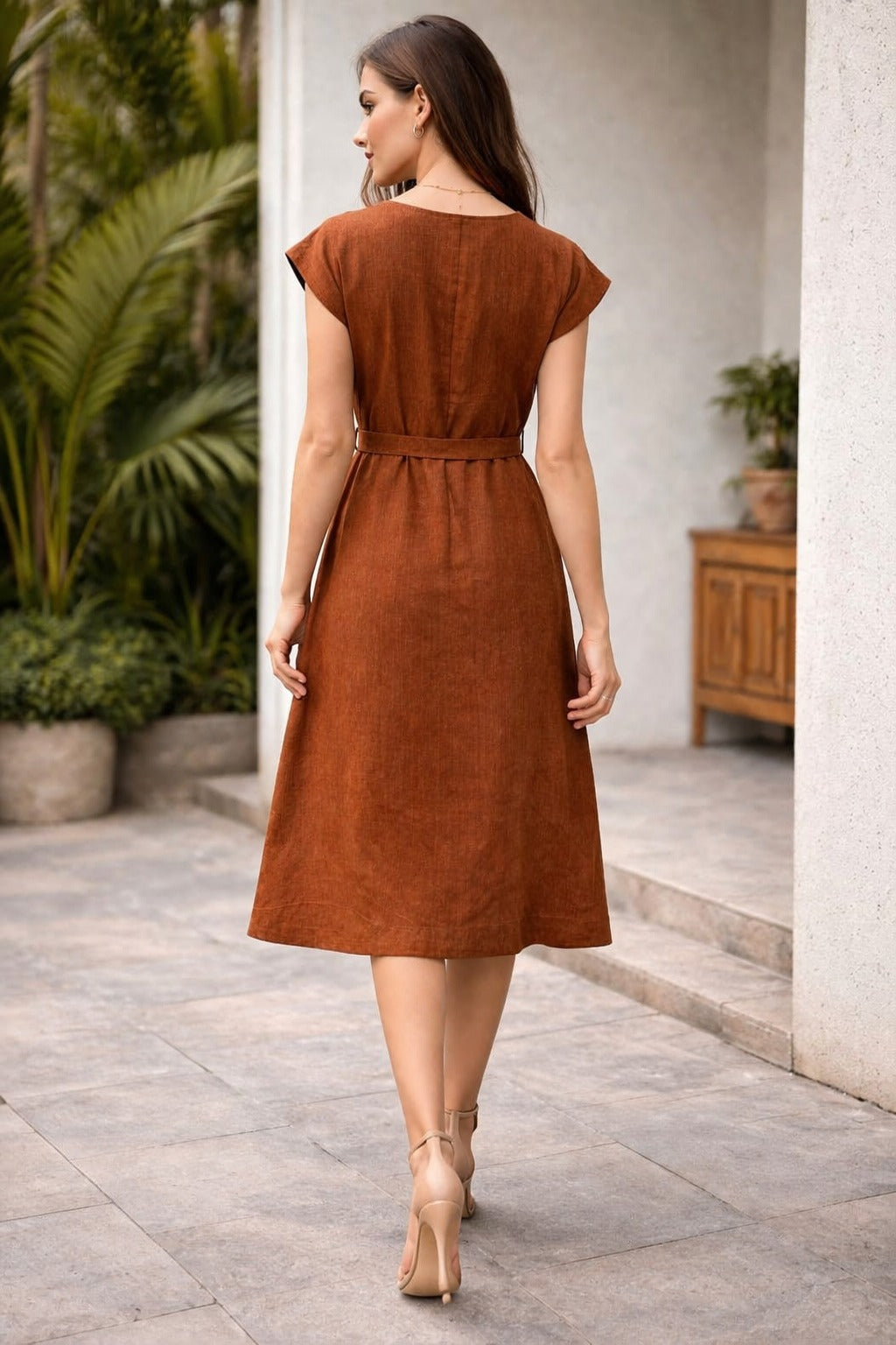 Belted Midi Dress for Women | A-Line Casual & Elegant Dress