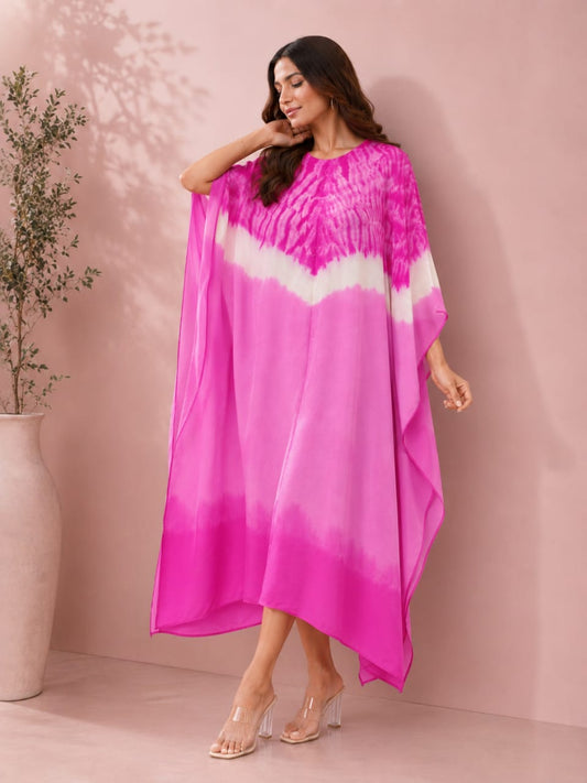 Pink & White Tie-Dye Kaftan Dress | Flowy Resort Wear