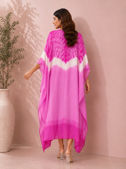 Pink & White Tie-Dye Kaftan Dress | Flowy Resort Wear