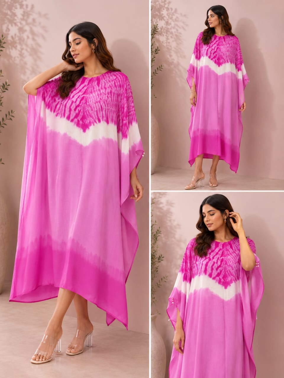 Pink & White Tie-Dye Kaftan Dress | Flowy Resort Wear