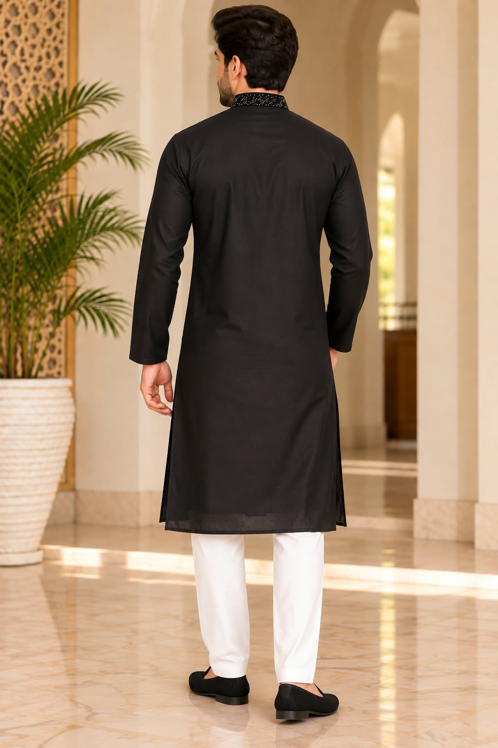 Title: Men's Embroidered Straight Kurta with Mandarin Collar