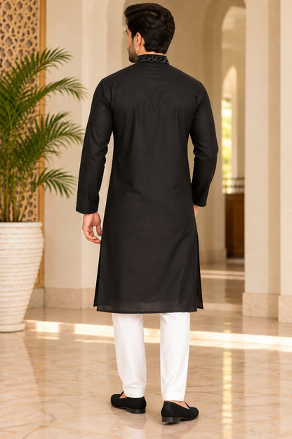 Title: Men's Embroidered Straight Kurta with Mandarin Collar
