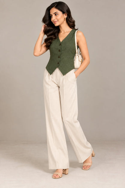 Women’s Sleeveless Button-Front Tailored Vest Top