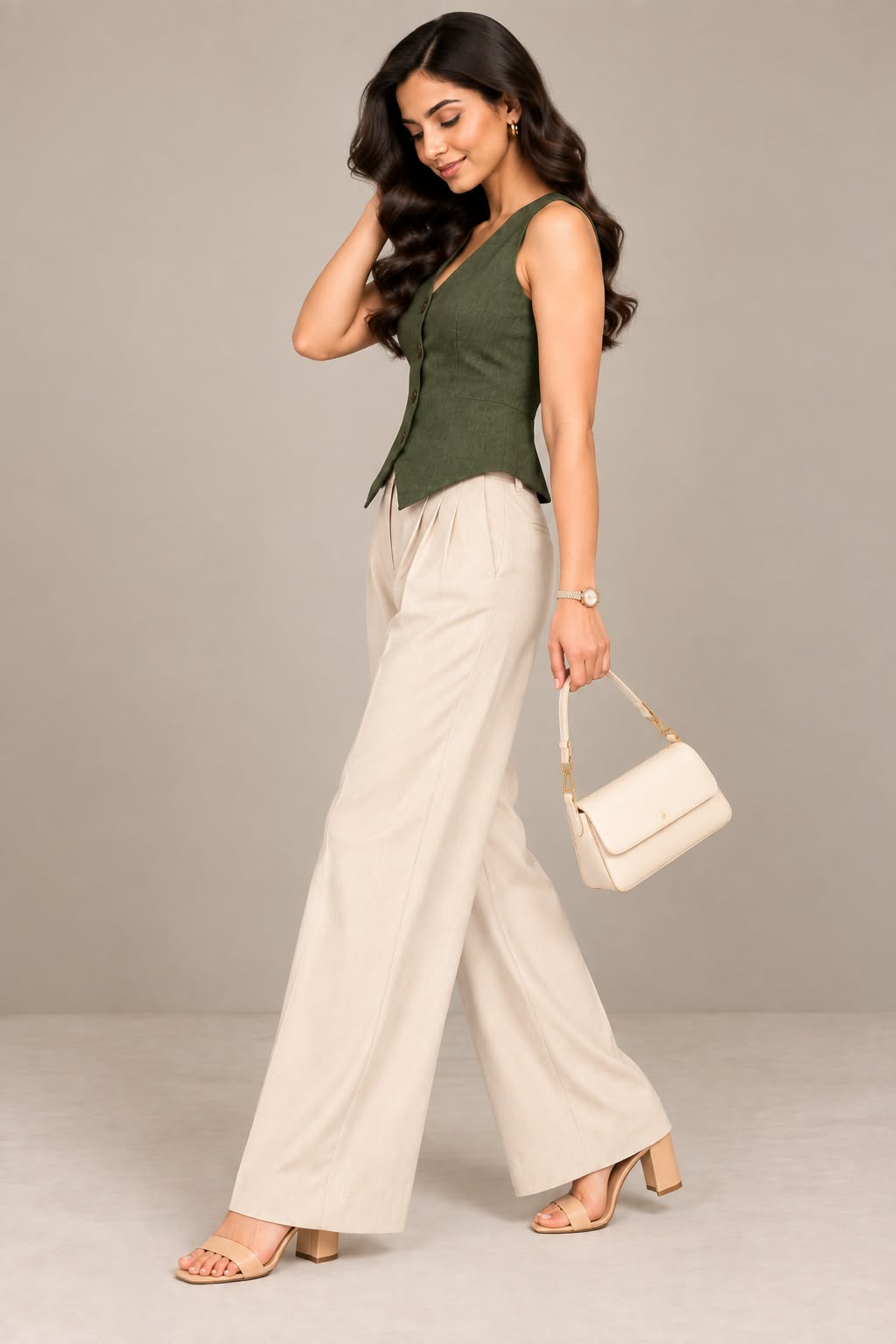 Women’s Sleeveless Button-Front Tailored Vest Top
