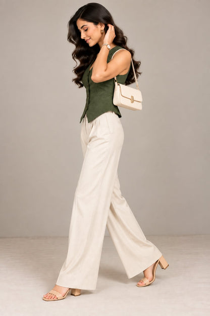 Women’s Sleeveless Button-Front Tailored Vest Top