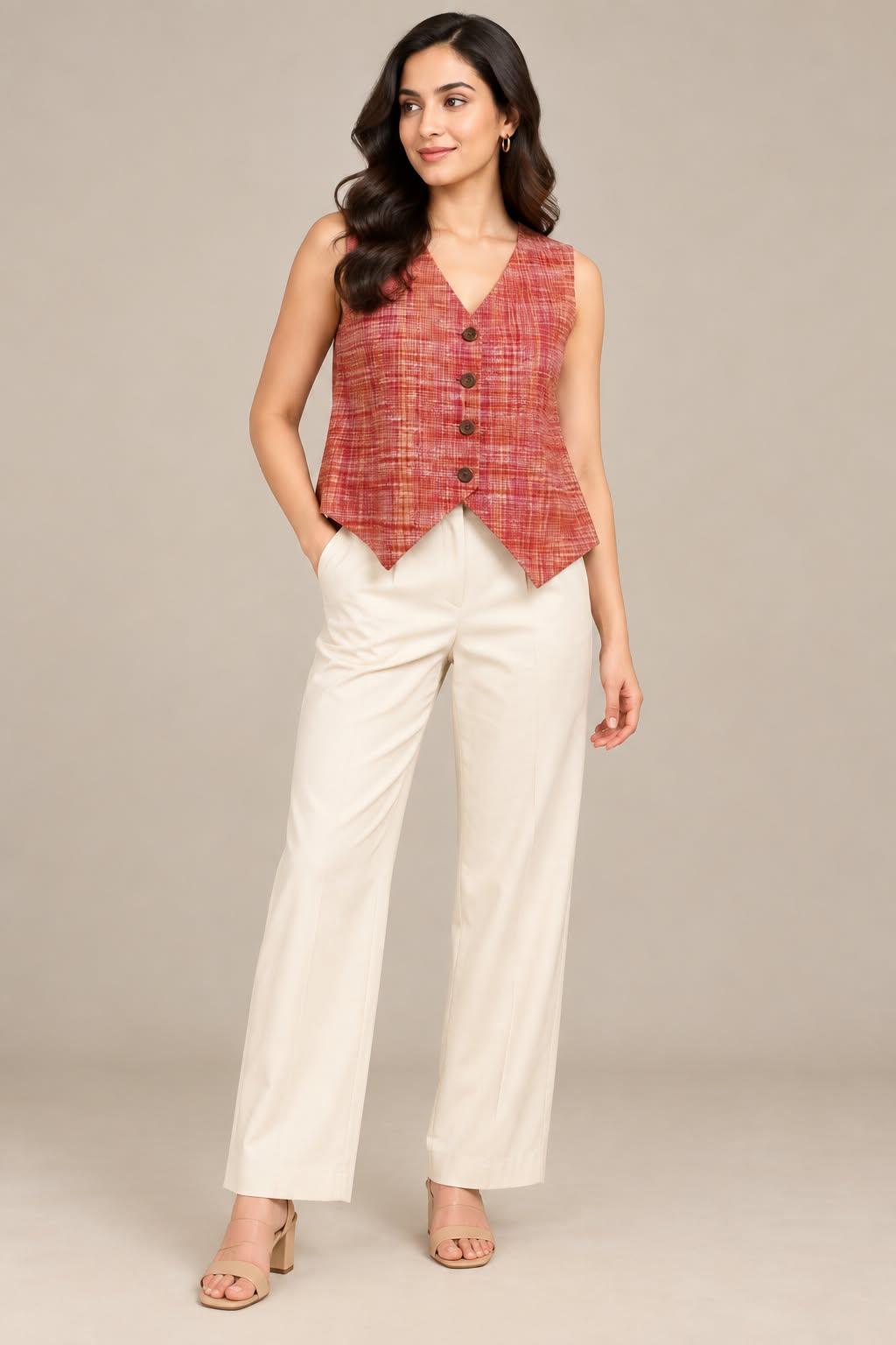 Women’s Sleeveless Button-Front Tailored Vest Top
