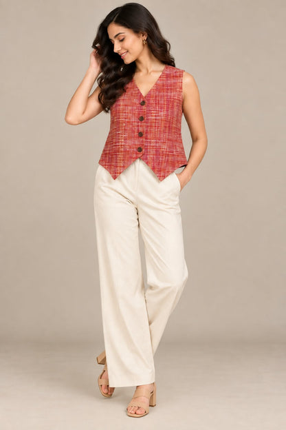 Women’s Sleeveless Button-Front Tailored Vest Top