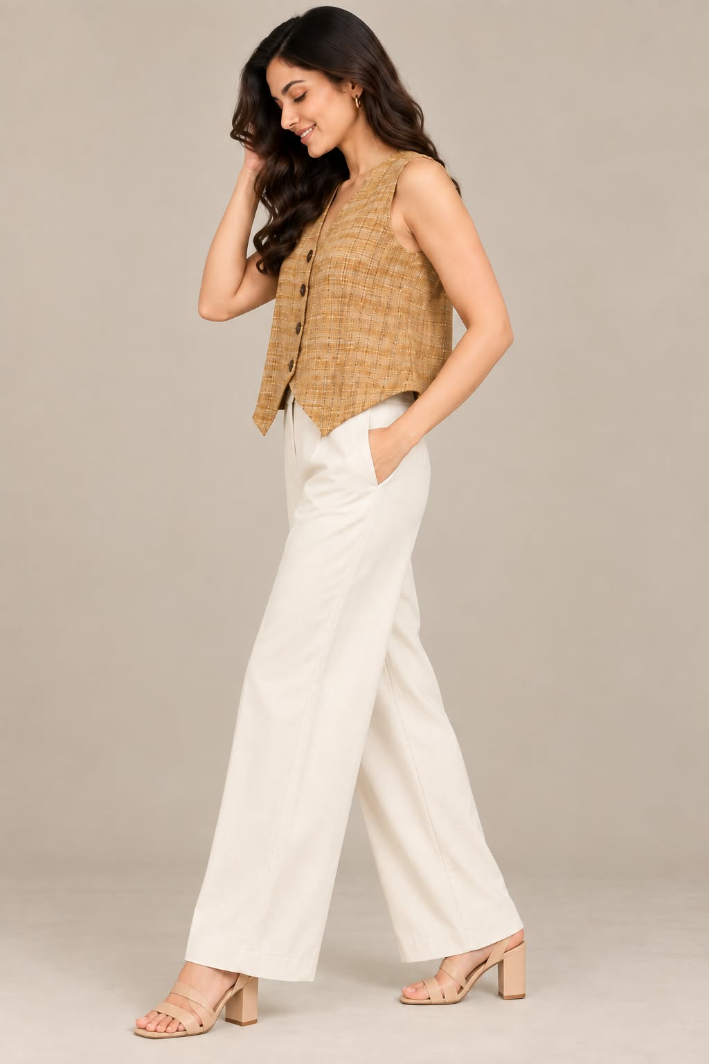 Women’s Sleeveless Button-Front Tailored Vest Top