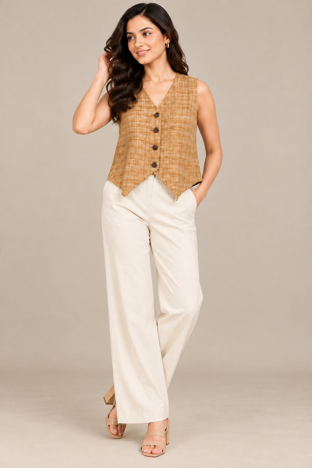 Women’s Sleeveless Button-Front Tailored Vest Top