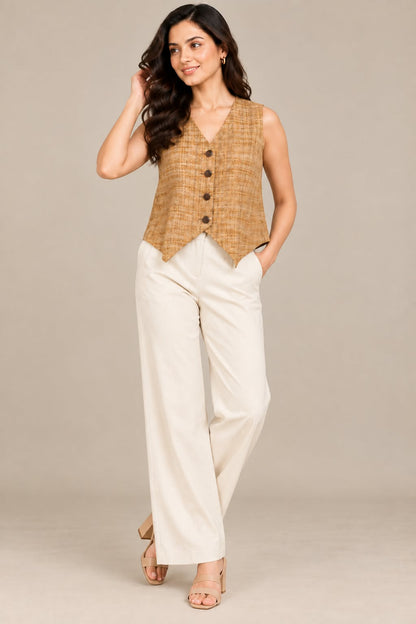 Women’s Sleeveless Button-Front Tailored Vest Top