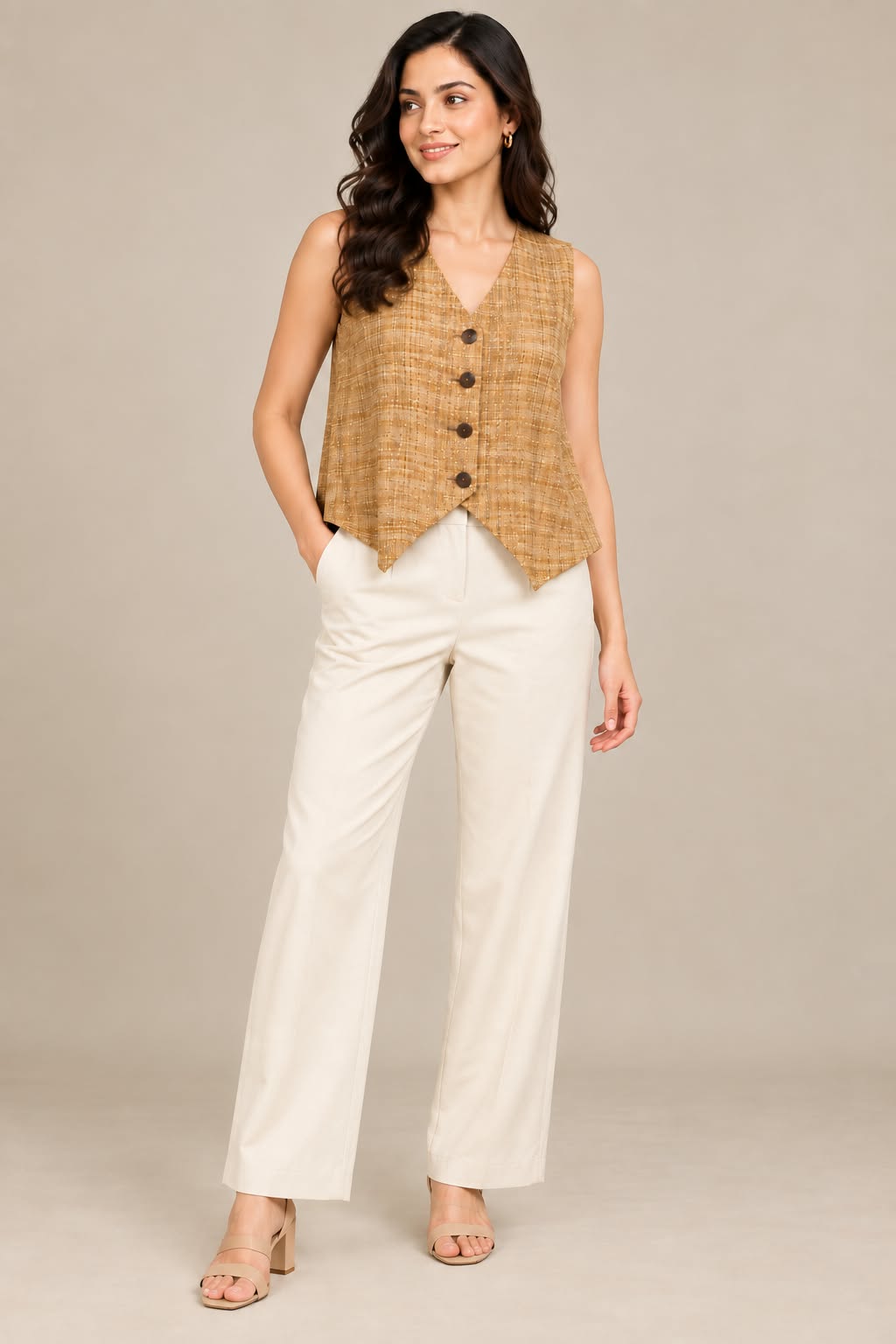 Women’s Sleeveless Button-Front Tailored Vest Top