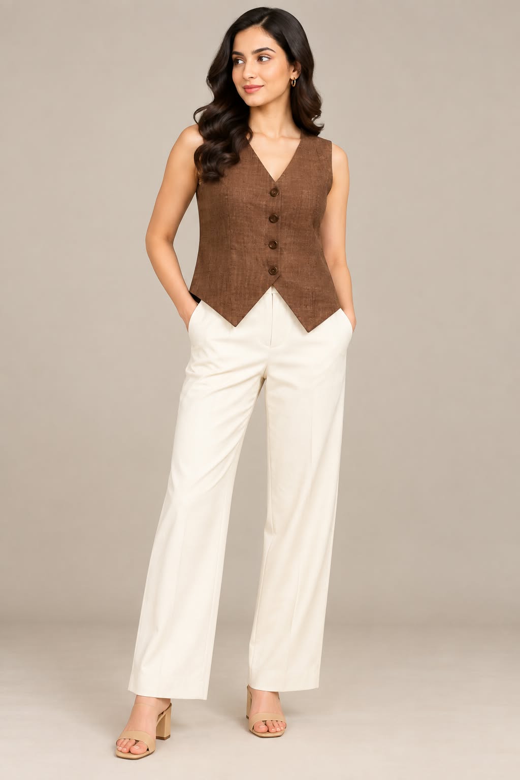 Women’s Sleeveless Button-Front Tailored Vest Top
