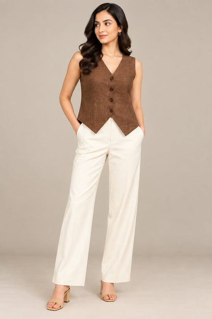 Women’s Sleeveless Button-Front Tailored Vest Top