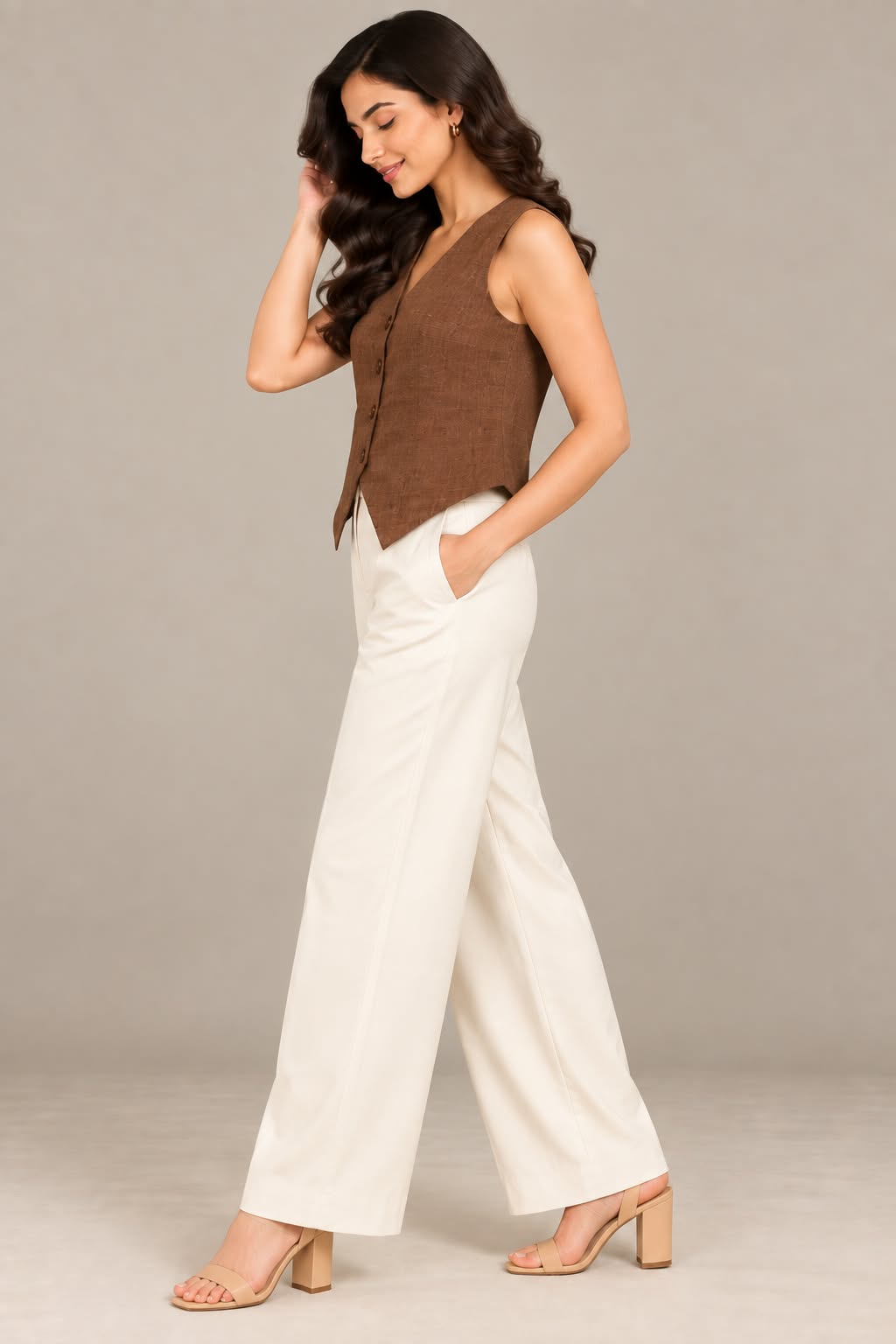 Women’s Sleeveless Button-Front Tailored Vest Top