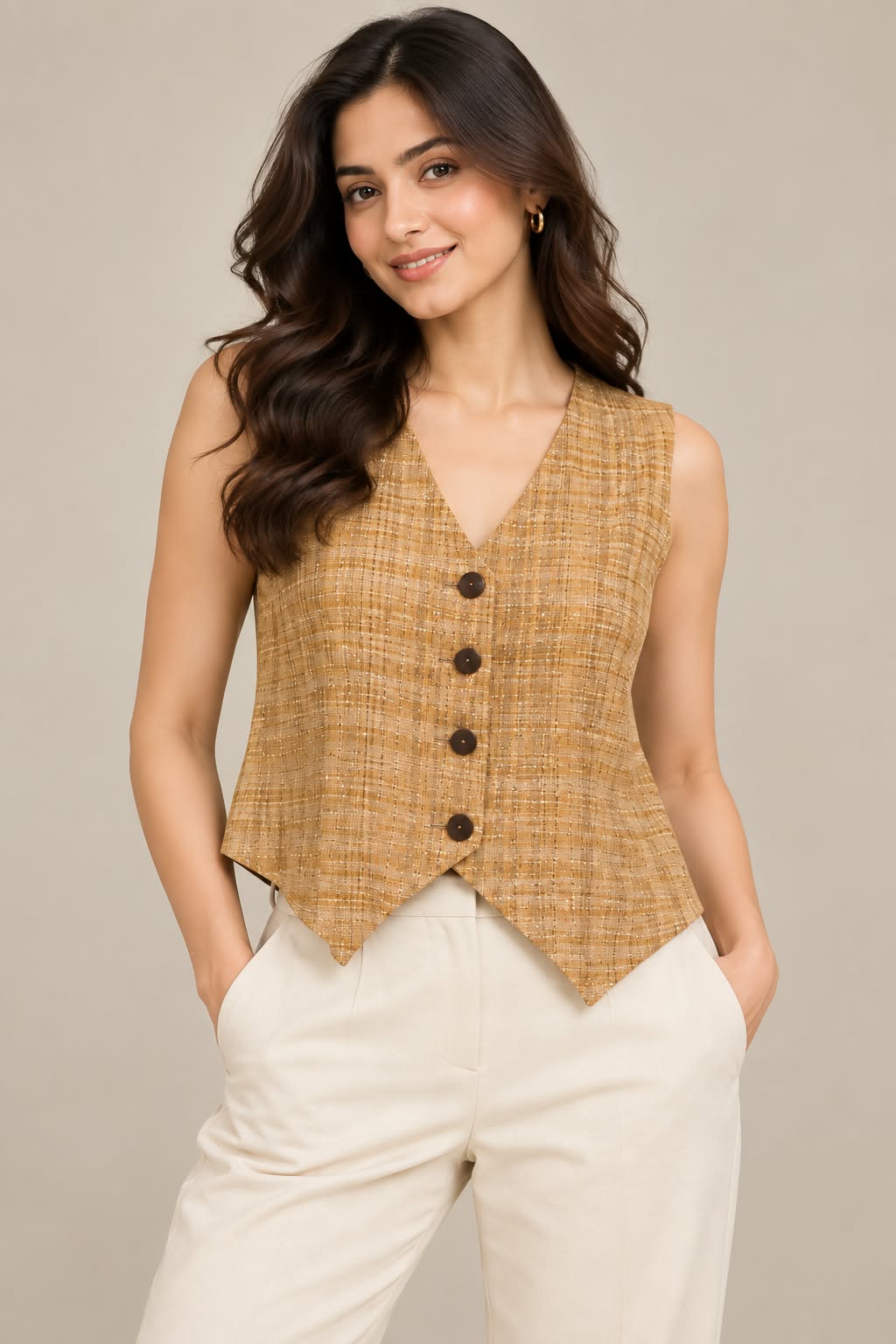 Women’s Sleeveless Button-Front Tailored Vest Top