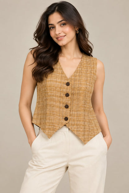 Women’s Sleeveless Button-Front Tailored Vest Top